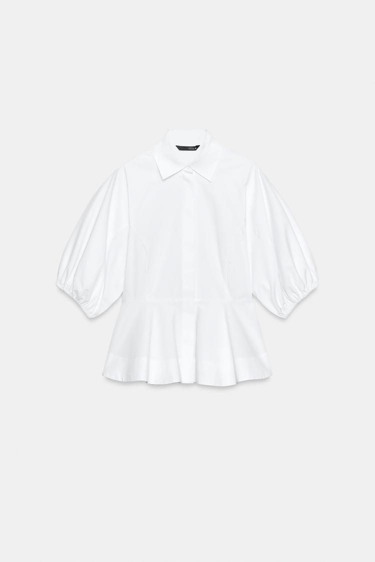 CHEMISE PÉPLUM À MANCHES BOUFFANTES