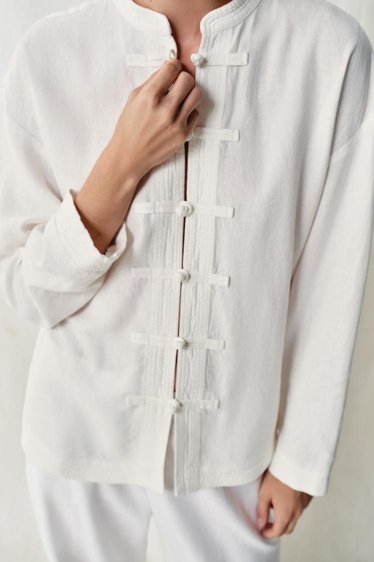 CHEMISE OVERSIZE EN LIN À ALAMARES