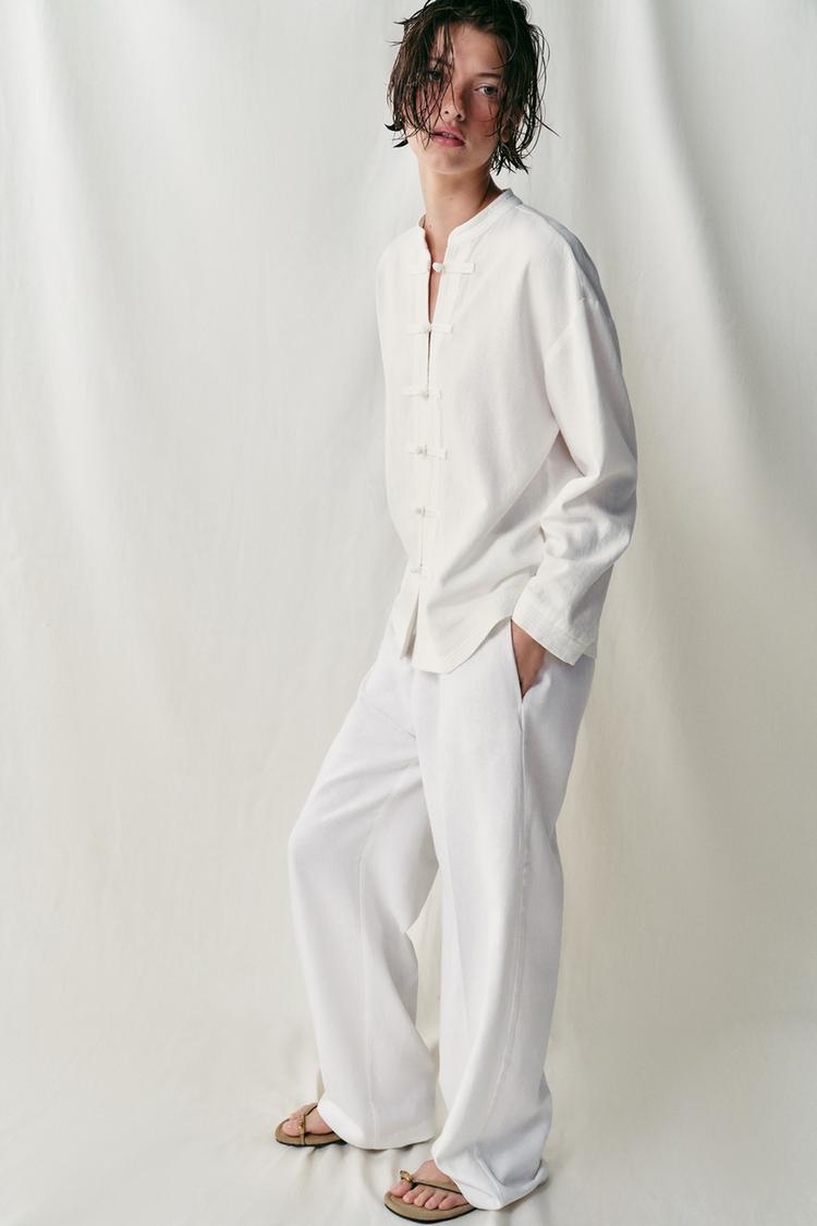 CHEMISE OVERSIZE EN LIN À ALAMARES
