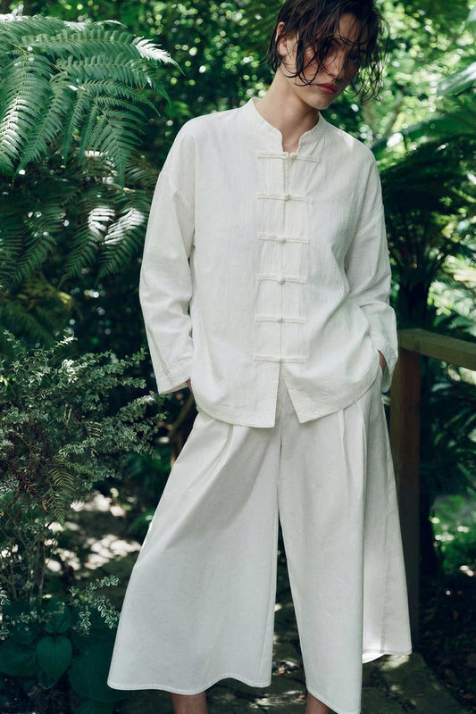 CHEMISE OVERSIZE EN LIN À ALAMARES