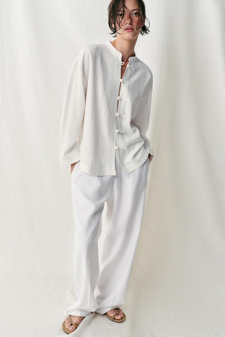 CHEMISE OVERSIZE EN LIN À ALAMARES