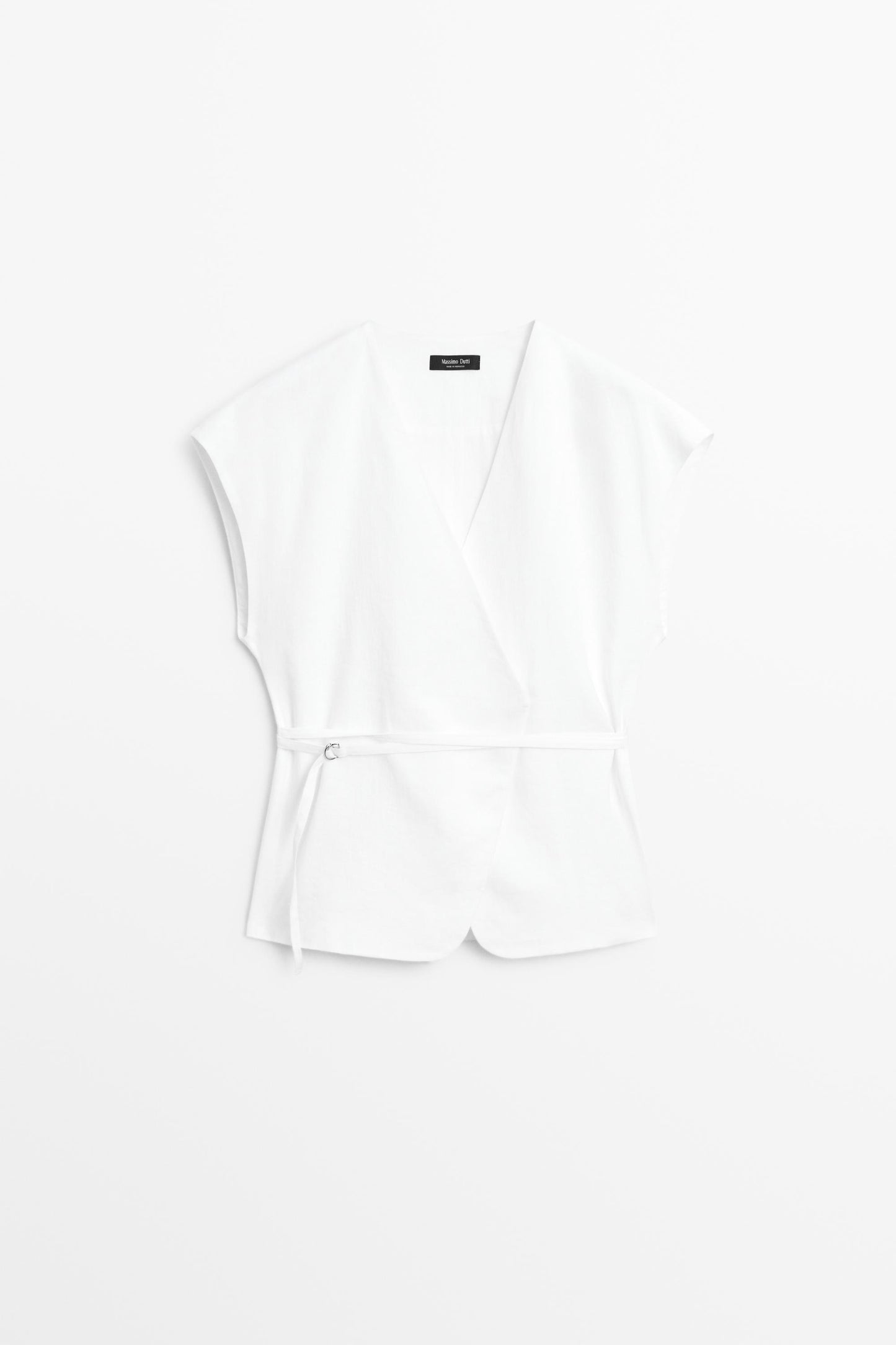 ENSEMBLE VESTE SANS MANCHES CROISÉE À NOUER  100 % LIN | PANTALON FLUIDE À BOUCLES