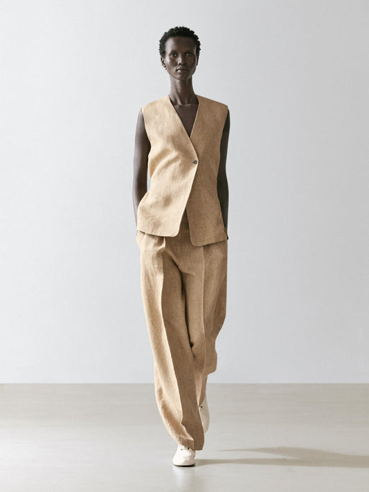 PANTALON FLUIDE À DÉTAIL PINCES LIN