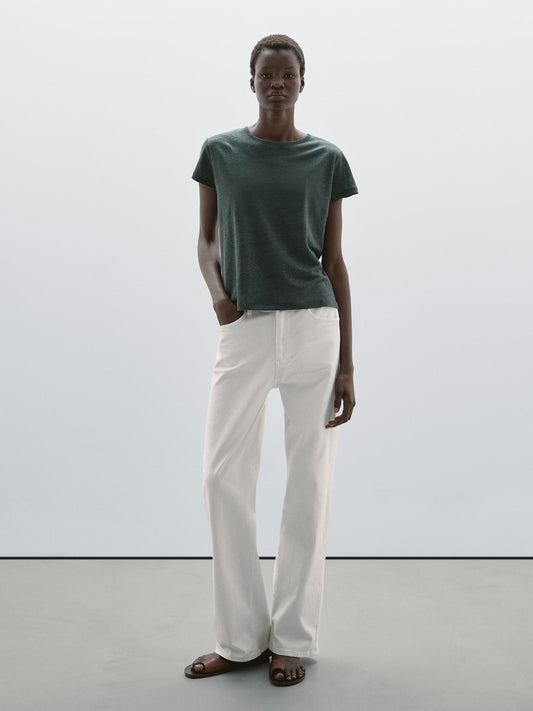MASSIMO DUTTI T-SHIRT 100 % LIN À MANCHES COURTES