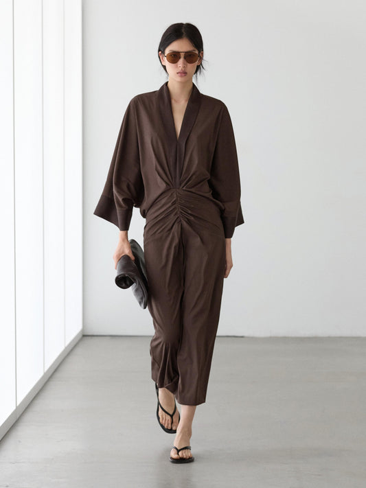 ROBE À MANCHES LONGUES FRONCÉE