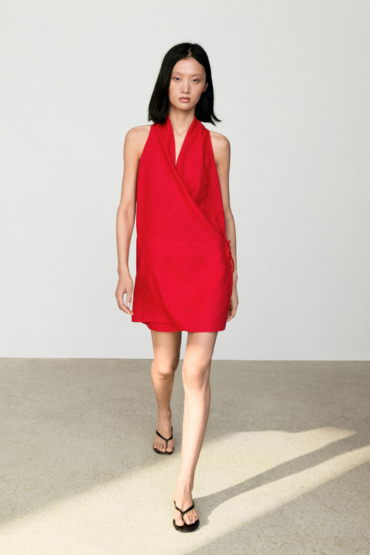 ROBE COURTE CACHE-CŒUR 100 % LIN