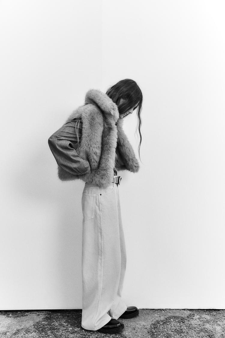 PANTALON DÉCONTRACTÉ OVERSIZE EN VELOURS CÔTELÉ À TAILLE NORMALE