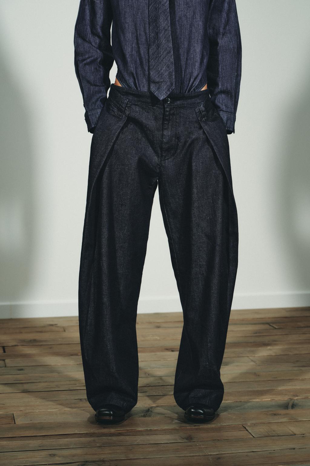 PANTALON EFFET DENIM À PLIS