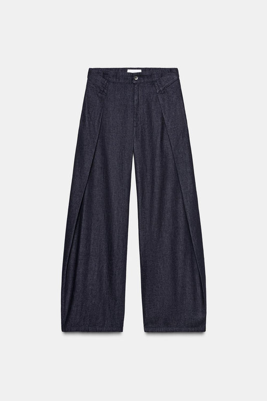 PANTALON EFFET DENIM À PLIS