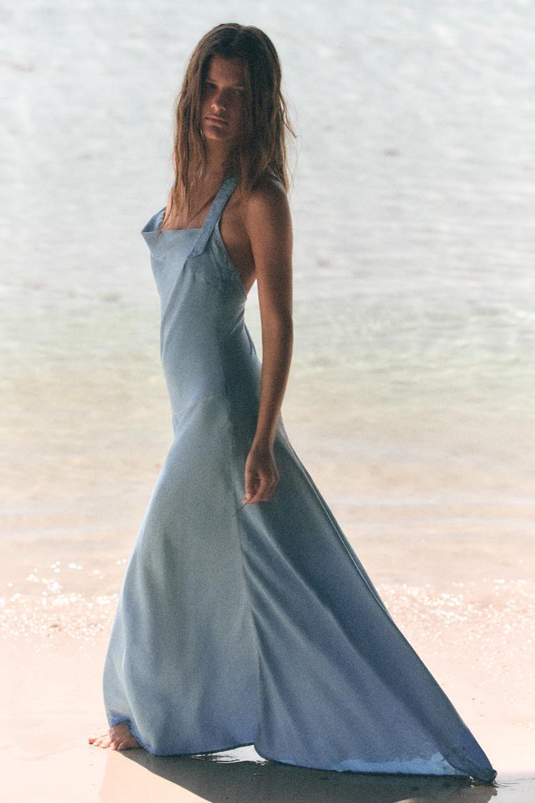 ROBE TRF HALTER ASYMÉTRIQUE EN DENIM