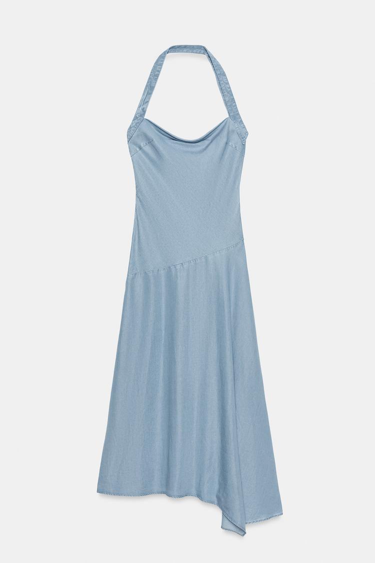 ROBE TRF HALTER ASYMÉTRIQUE EN DENIM