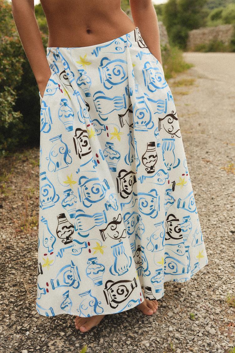 JUPE MIDI EN POPELINE IMPRIMÉE