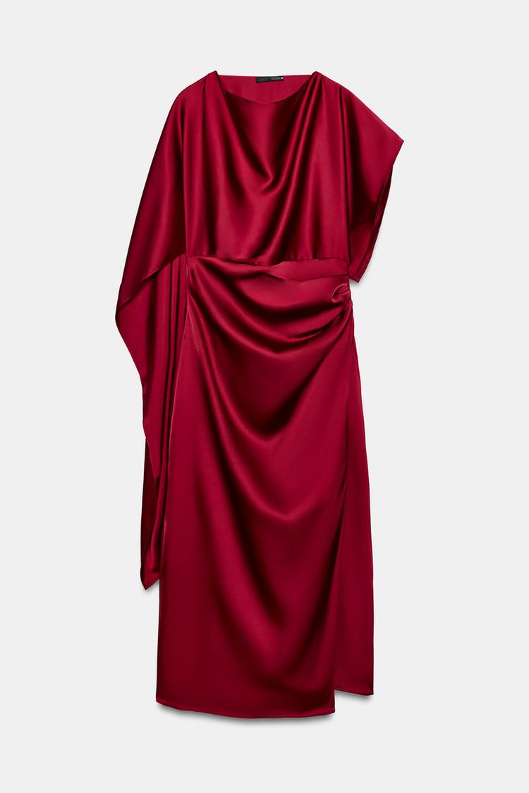 ROBE MIDI SATINÉE EFFET CAPE