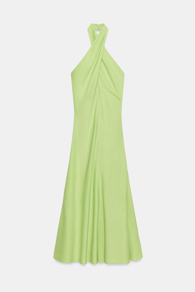 ROBE MI-LONGUE HALTER EN LIN