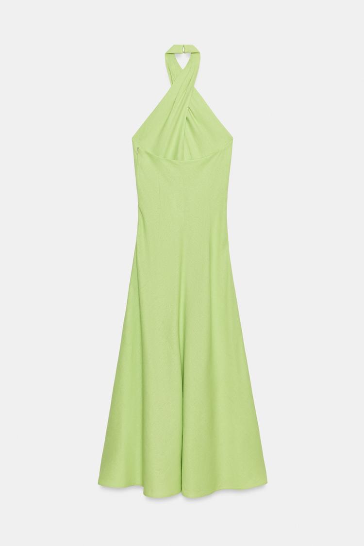 ROBE MI-LONGUE HALTER EN LIN