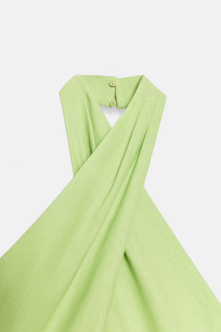 ROBE MI-LONGUE HALTER EN LIN