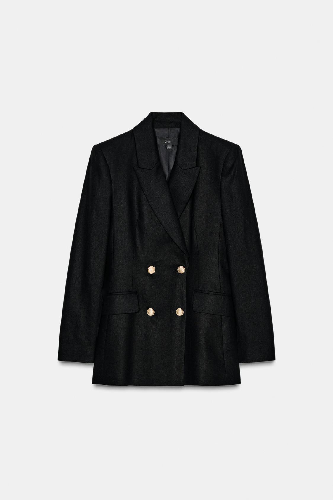 DOUBLE-BREASTED LINEN BLEND BLAZER