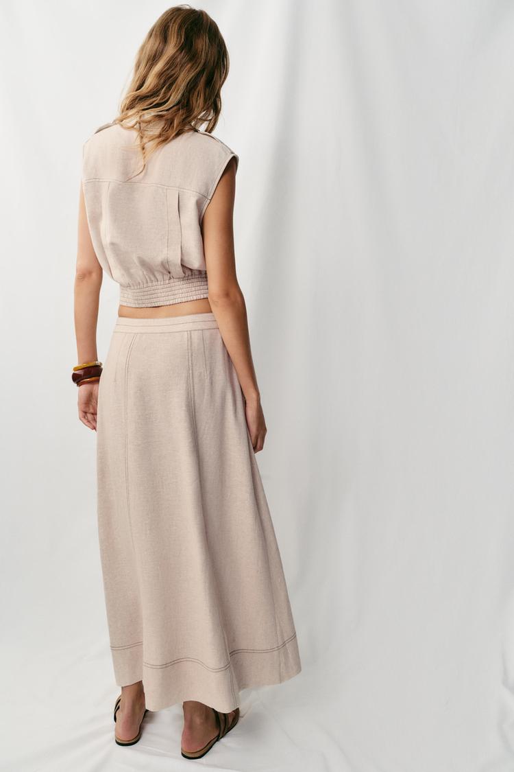 ENSEMBLE TOP | JUPE CROISÉE EN LIN À SURPIQÛRES