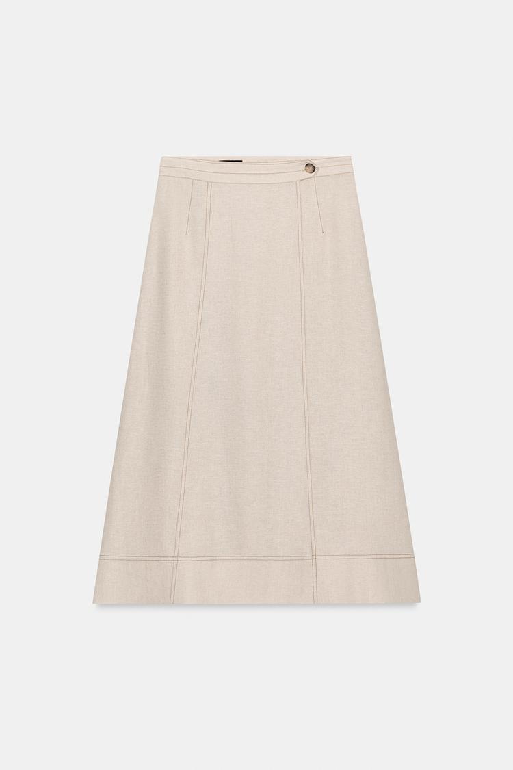 ENSEMBLE TOP | JUPE CROISÉE EN LIN À SURPIQÛRES