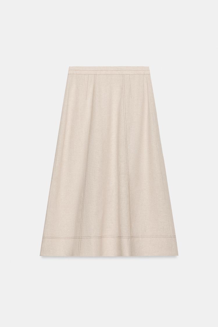 ENSEMBLE TOP | JUPE CROISÉE EN LIN À SURPIQÛRES