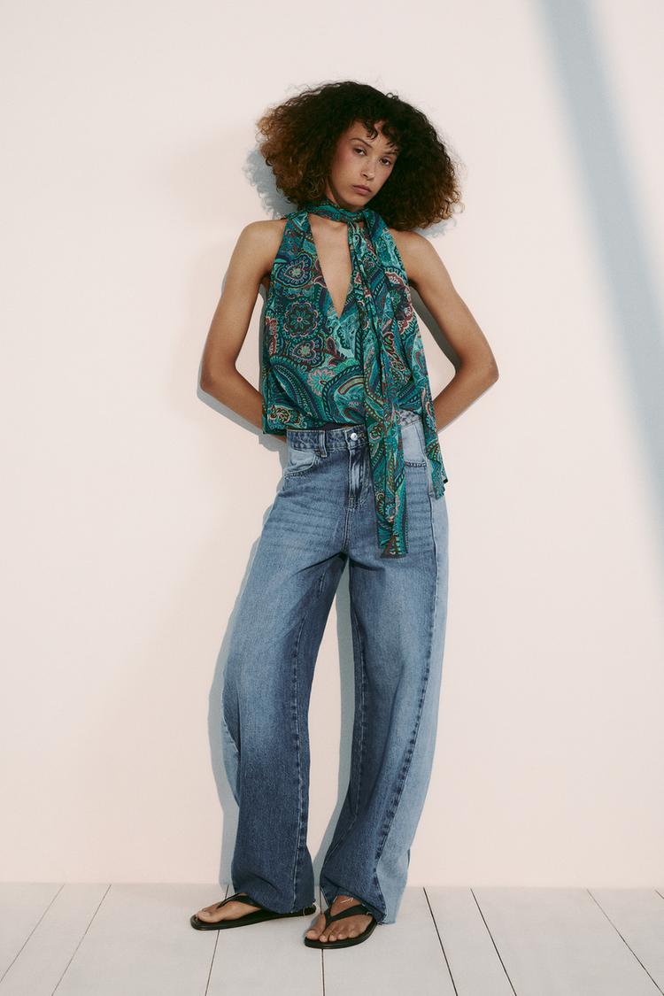 ENSEMBLE TOP IMPRIMÉ À NŒUD | JUPE IMPRIMÉE À CEINTURE