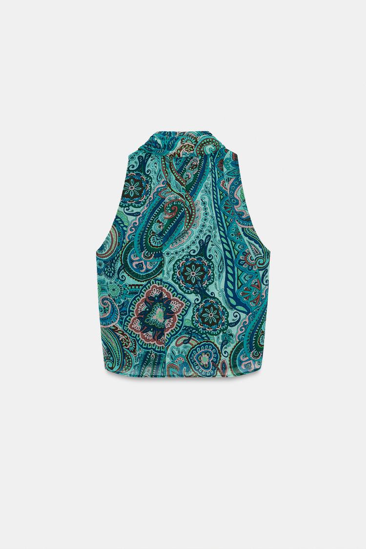 ENSEMBLE TOP IMPRIMÉ À NŒUD | JUPE IMPRIMÉE À CEINTURE