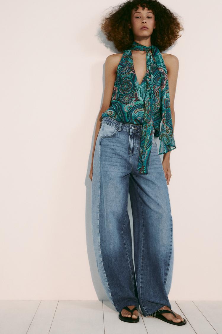 ENSEMBLE TOP IMPRIMÉ À NŒUD | JUPE IMPRIMÉE À CEINTURE