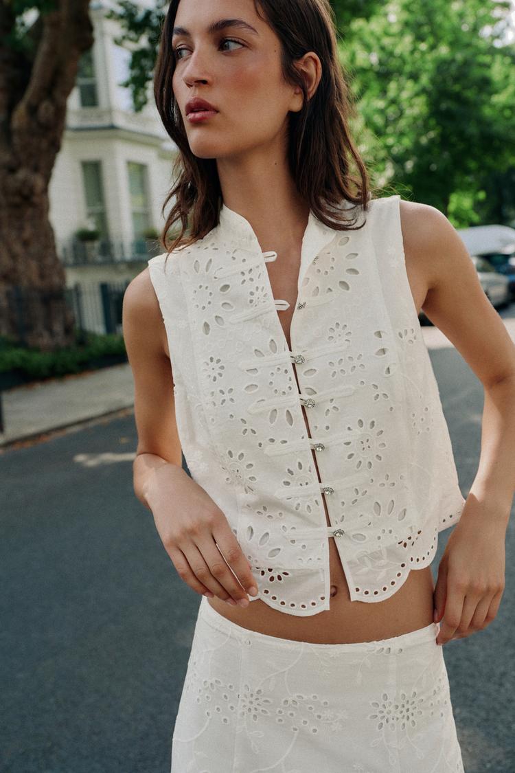 JUPE MI-LONGUE À BRODERIES PERFORÉES