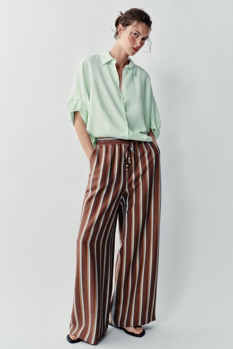 ENSEMBLE VESTE CROISÉE | PANTALON LARGE À RAYURES