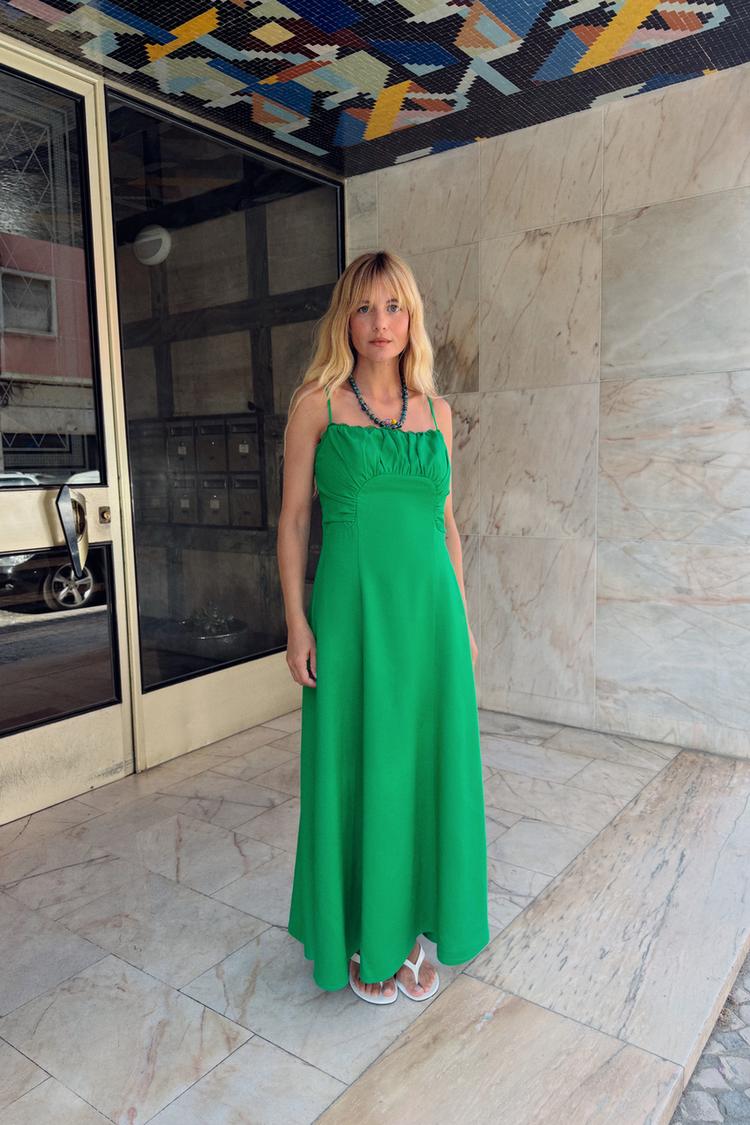 ROBE MI-LONGUE À BRETELLES EN LIN