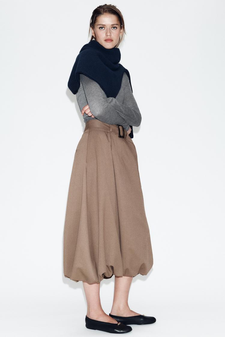 JUPE MIDI À CEINTURE ET COUPE BALLON