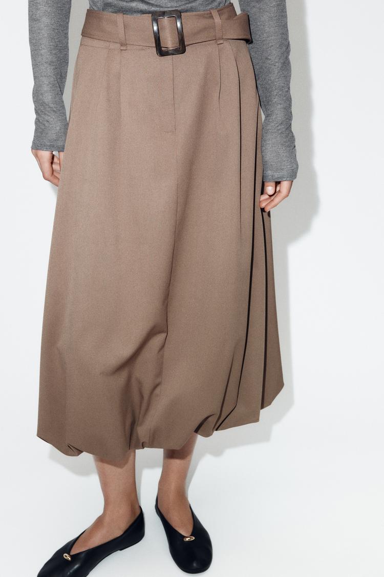 JUPE MIDI À CEINTURE ET COUPE BALLON