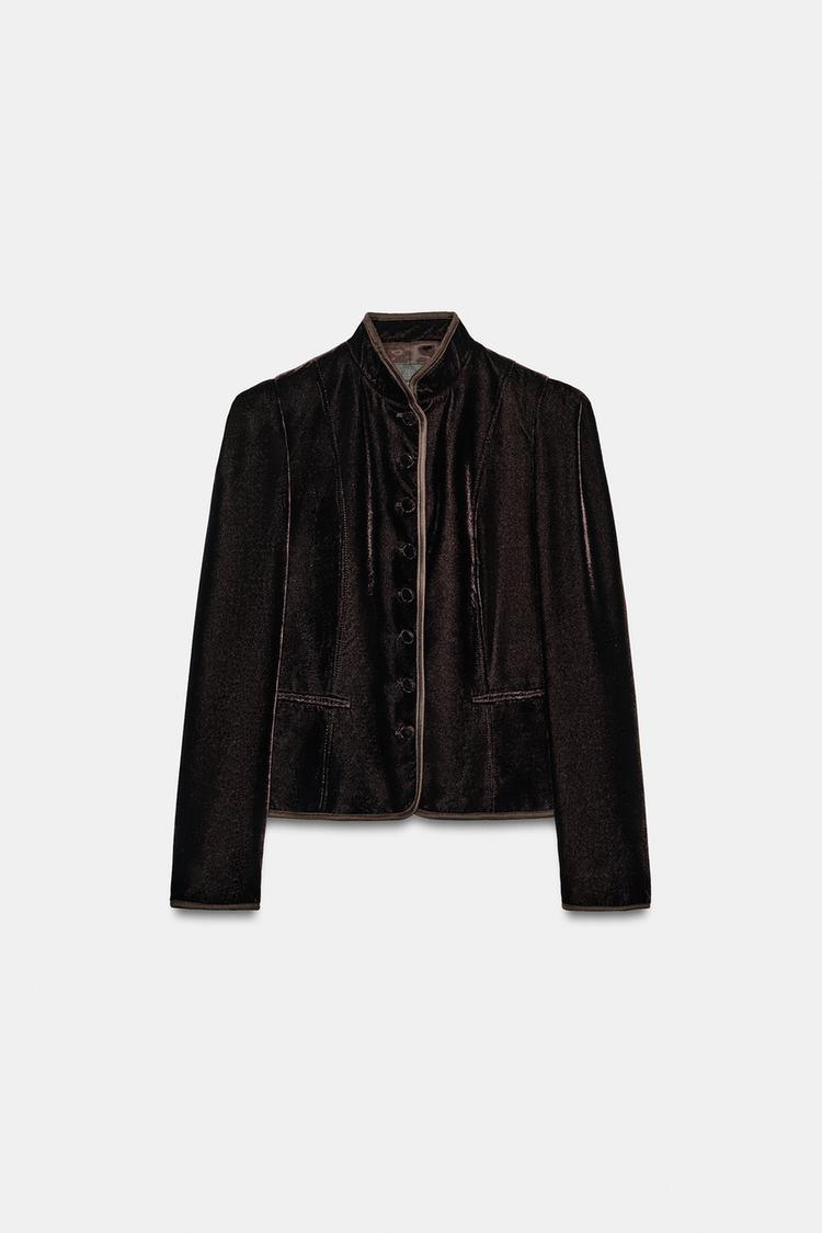 VELVET BLAZER WITH CONTRAST TRIM