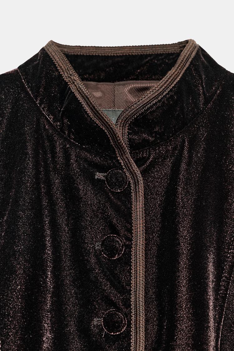 VELVET BLAZER WITH CONTRAST TRIM