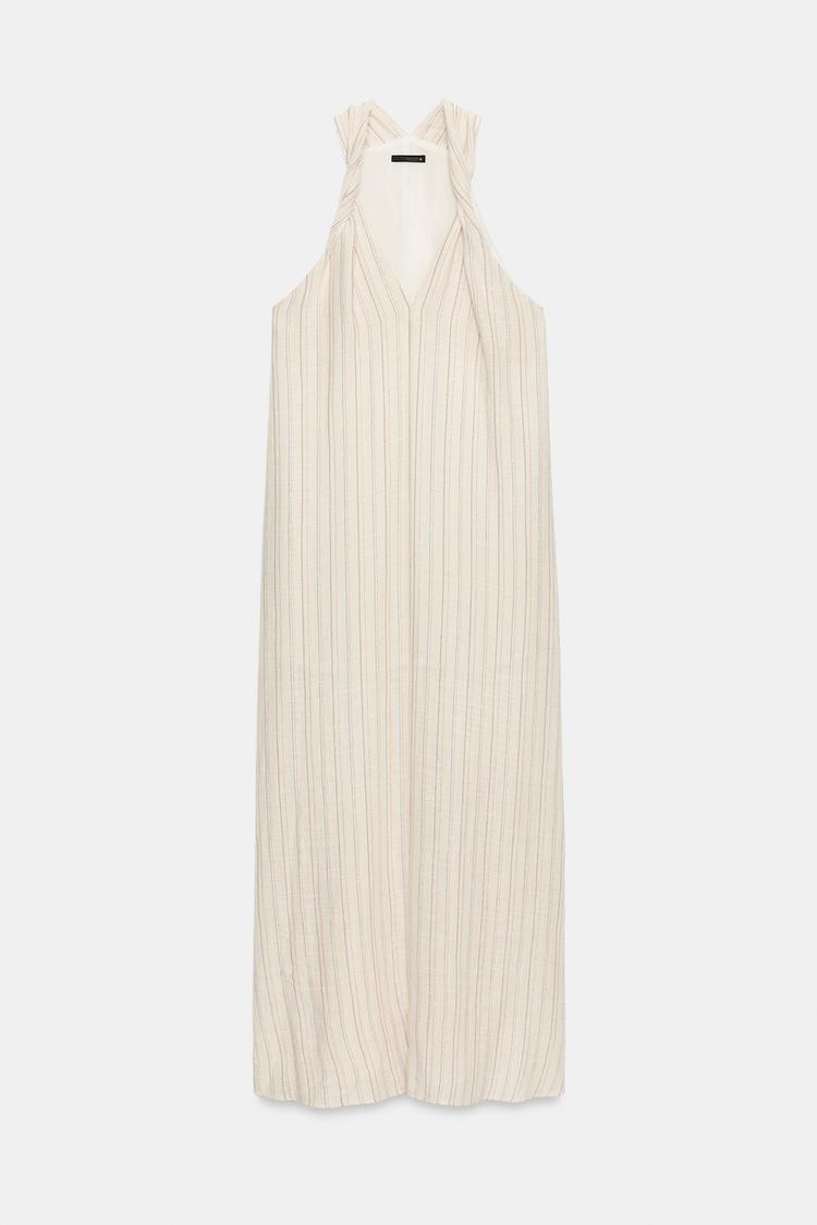 ROBE LONGUE À RAYURES ET FIL MÉTALLISÉ