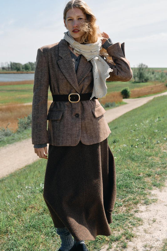 BLAZER À CHEVRONS SANS CEINTURE