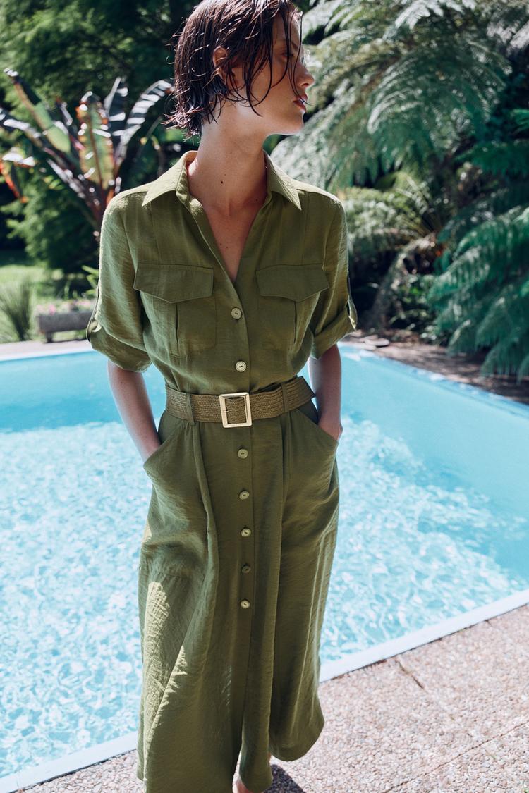 ROBE MI-LONGUE CHEMISE AVEC CEINTURE
