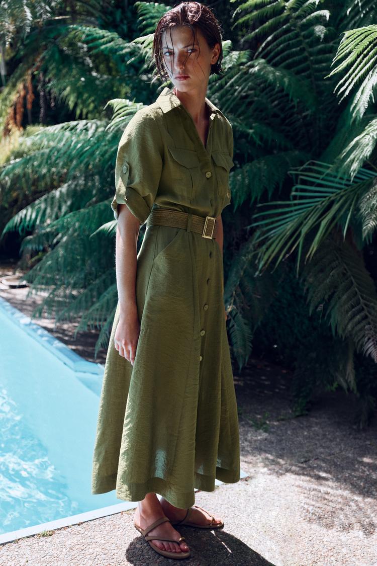 ROBE MI-LONGUE CHEMISE AVEC CEINTURE