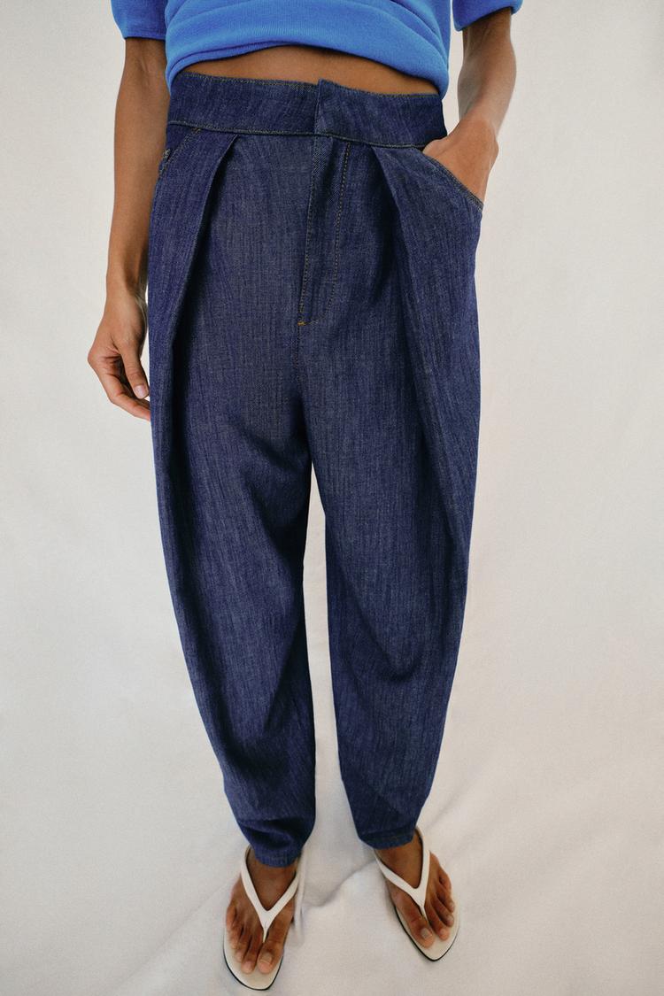 PANTALON À PLIS AVEC LIN