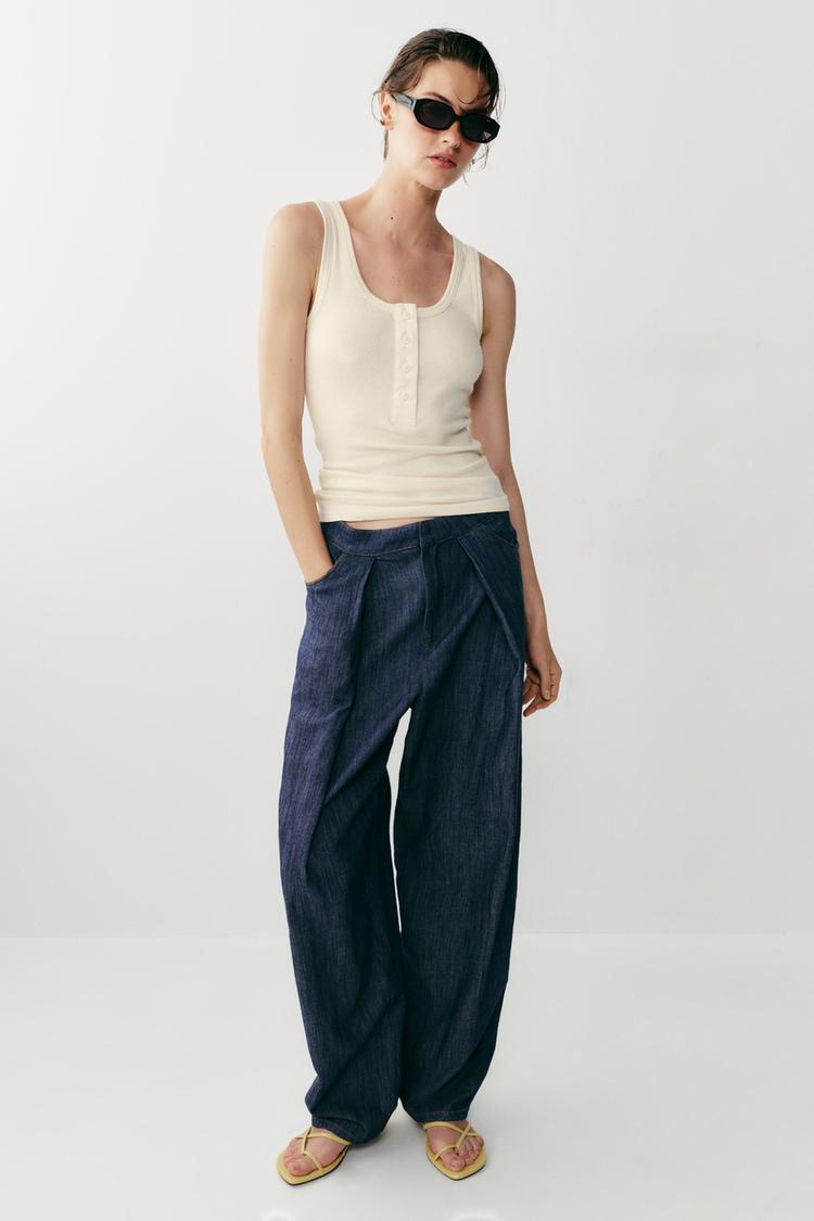 PANTALON À PLIS AVEC LIN