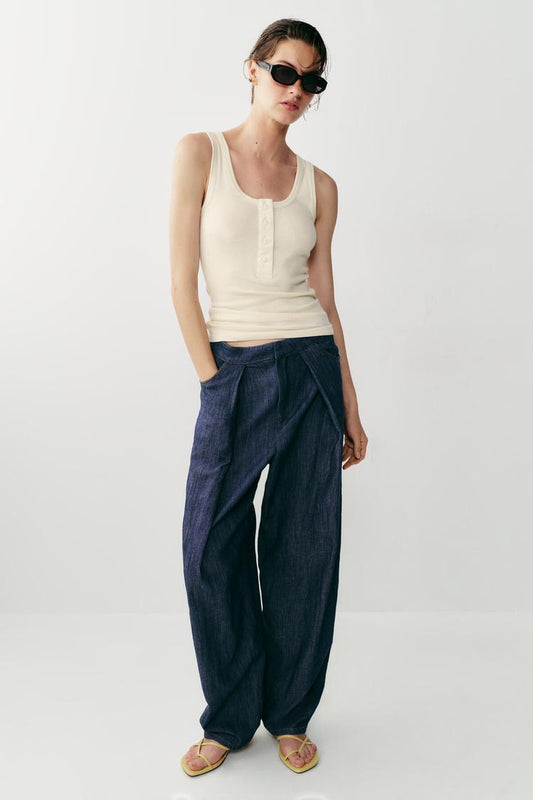 PANTALON À PLIS AVEC LIN