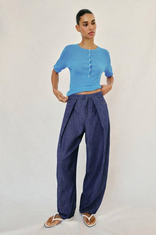 PANTALON À PLIS AVEC LIN