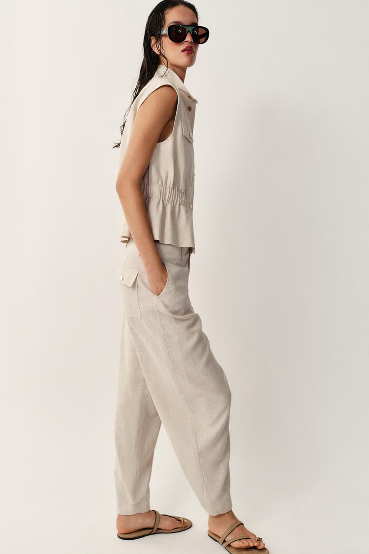 PANTALON BARREL AVEC LIN