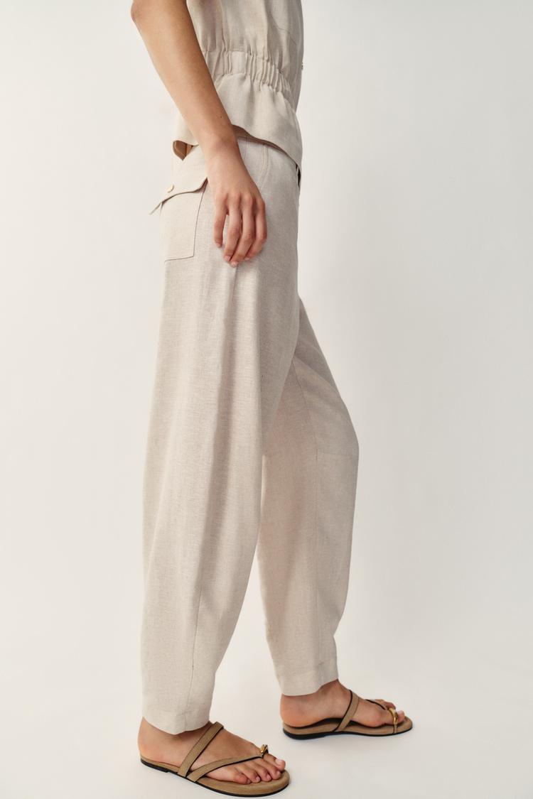 PANTALON BARREL AVEC LIN