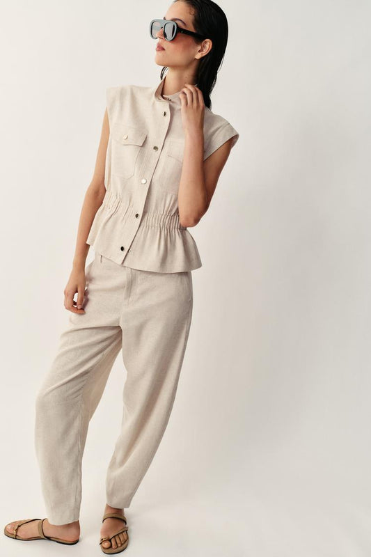 PANTALON BARREL AVEC LIN