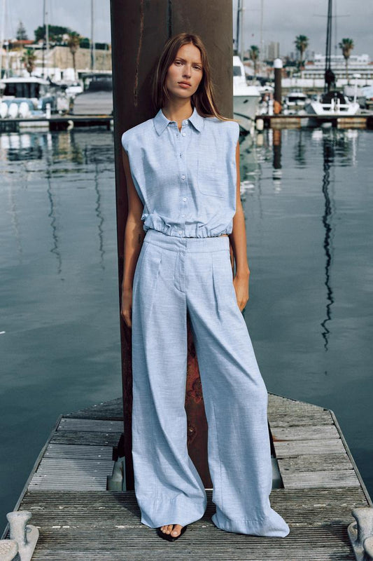 PANTALON LARGE AVEC LIN