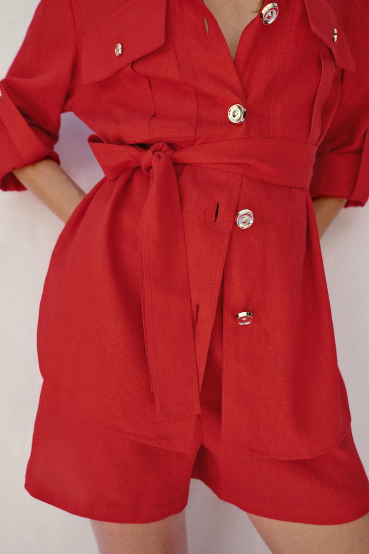 VESTE SAHARIENNE EN LIN AVEC CEINTURE