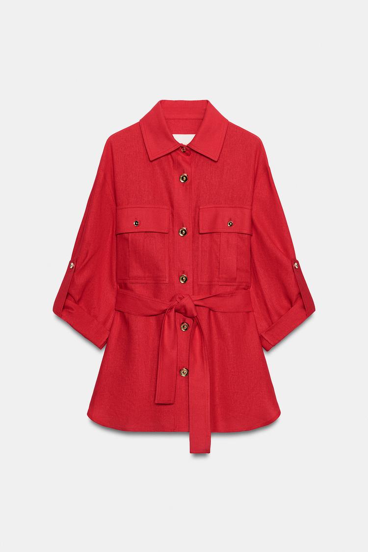 VESTE SAHARIENNE EN LIN AVEC CEINTURE