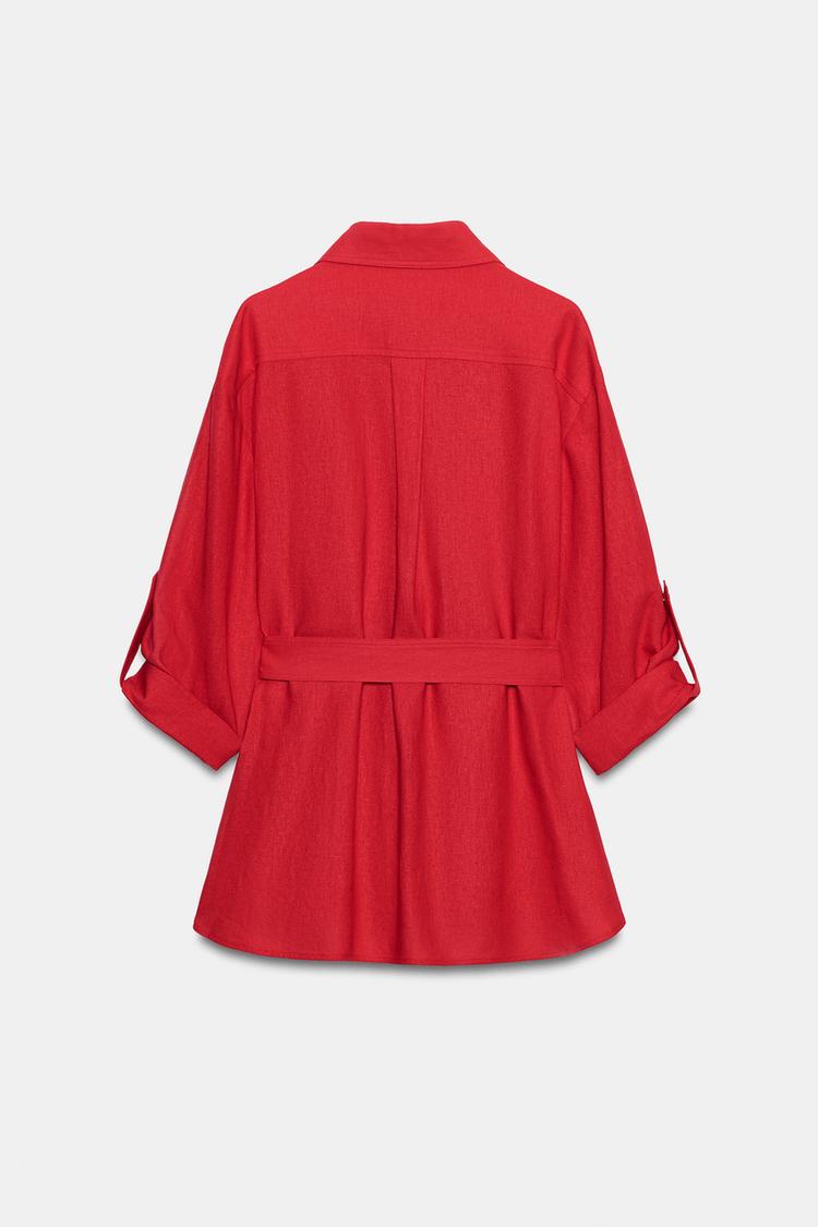 VESTE SAHARIENNE EN LIN AVEC CEINTURE