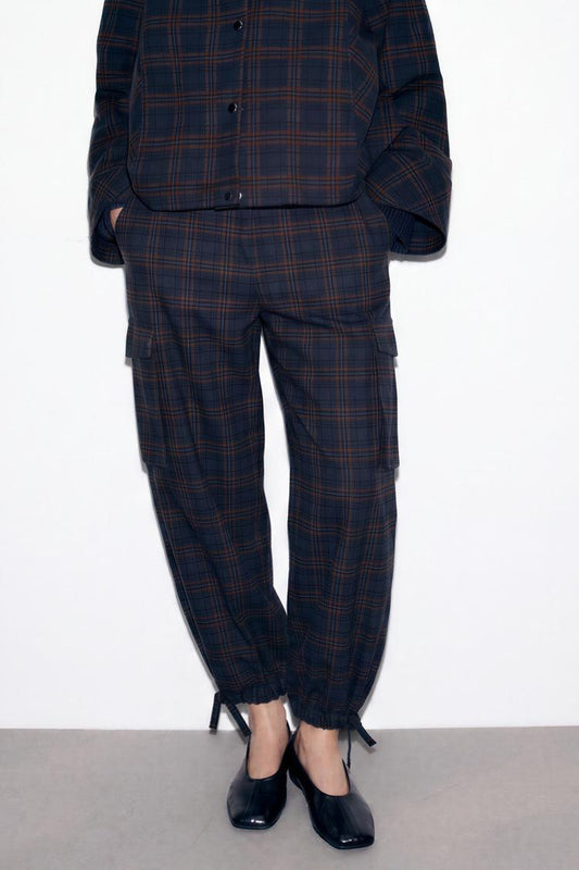 CHECK CARGO TROUSERS